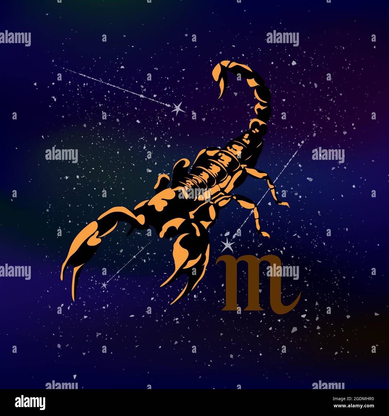 L'immagine mostra il segno zodiacale Scorpione sullo sfondo di uno spazio infinito. Illustrazione Vettoriale