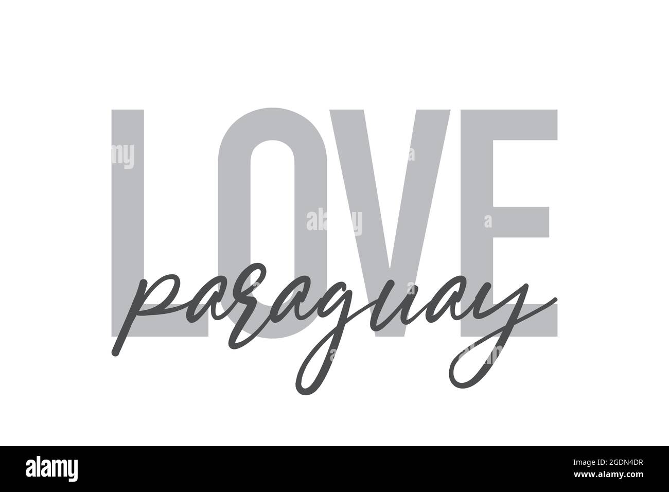 Design tipografico moderno, semplice e minimale di un detto 'Love Paraguay' in tonalità di grigio. Grafica vettoriale cool, urbana, trendy e giocosa con Foto Stock