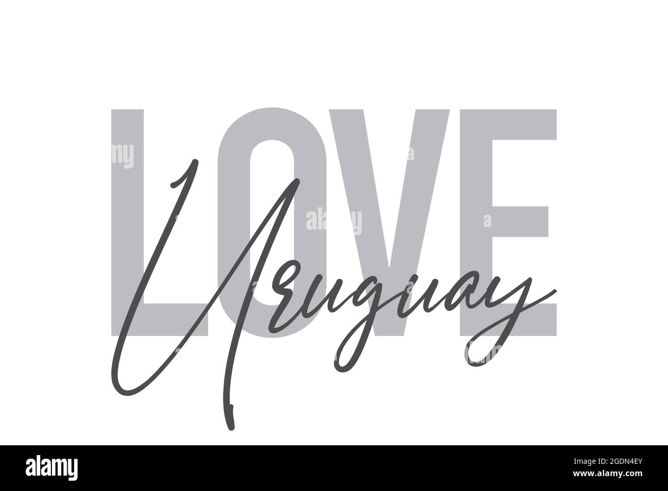 Design tipografico moderno, semplice e minimale di un detto 'Love Uruguay' in tonalità di grigio. Grafica vettoriale cool, urbana, trendy e giocosa con Foto Stock