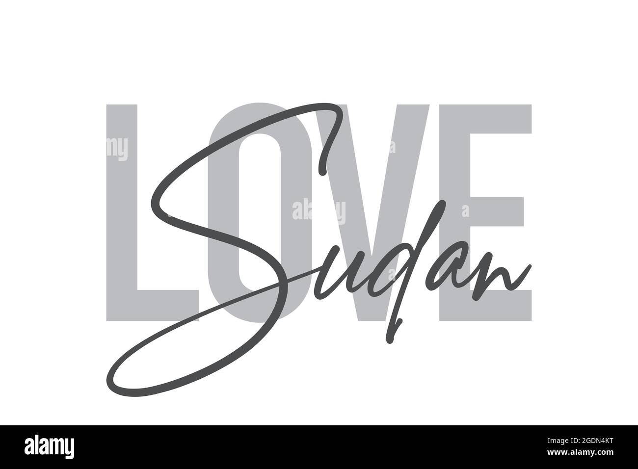 Design tipografico moderno, semplice e minimale di un detto 'Love Sudan' in tonalità di grigio. Grafica vettoriale cool, urbana, trendy e giocosa con ha Foto Stock