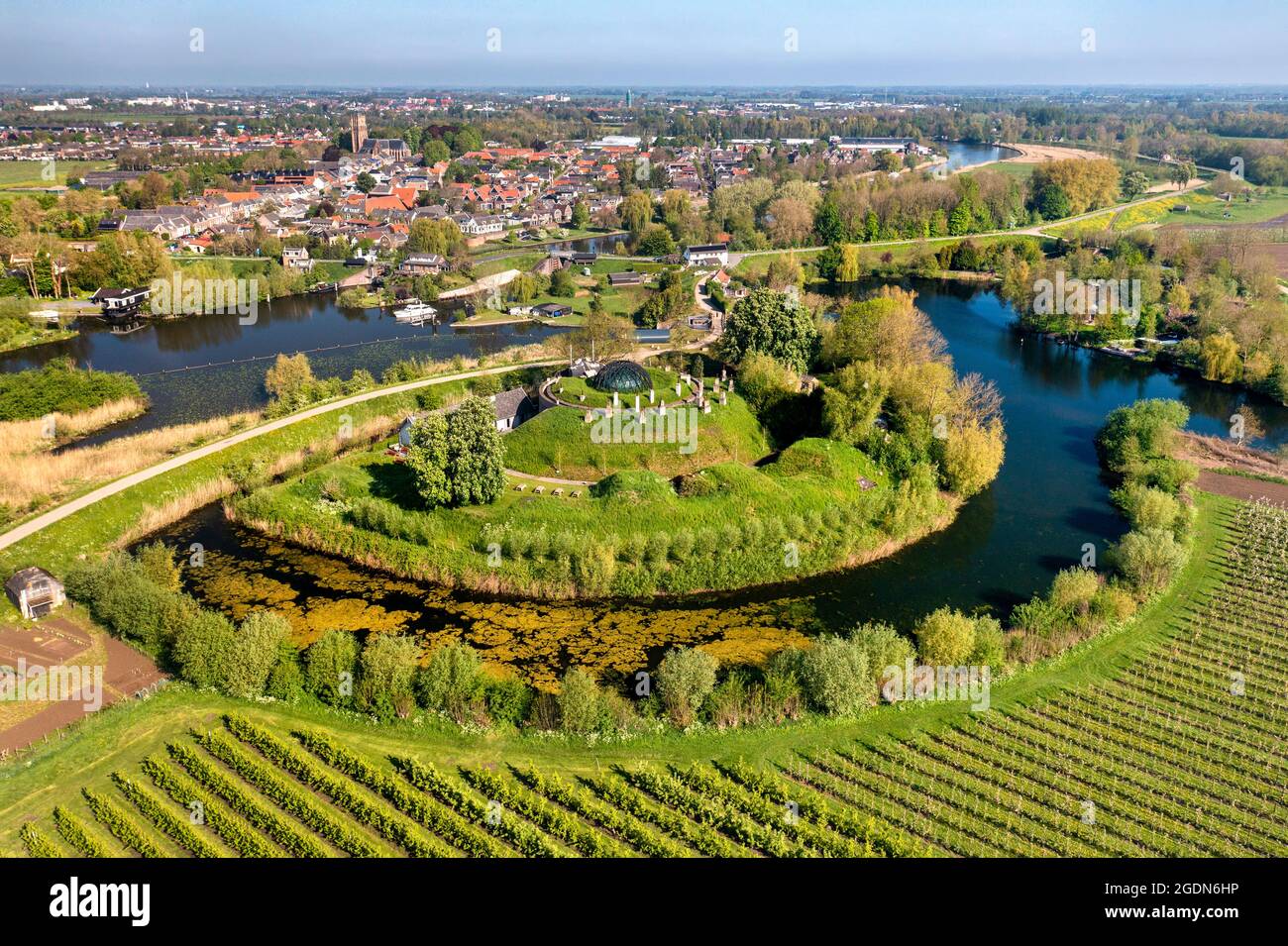 Paesi Bassi, Afferden, Fort Afferden. Antenna. Fiume Linge. Nuova linea di difesa olandese. Nieuwe Hollandse Waterlinie. Linee olandesi di difesa dell'acqua. Olanda Foto Stock