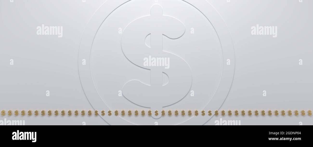 simbolo del dollaro con moneta bianca sullo sfondo. rendering 3d Foto Stock