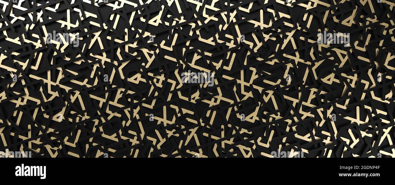 Semplice sfondo nero e oro. Forme geometriche e linee di ripetizione. illustrazione 3d Foto Stock