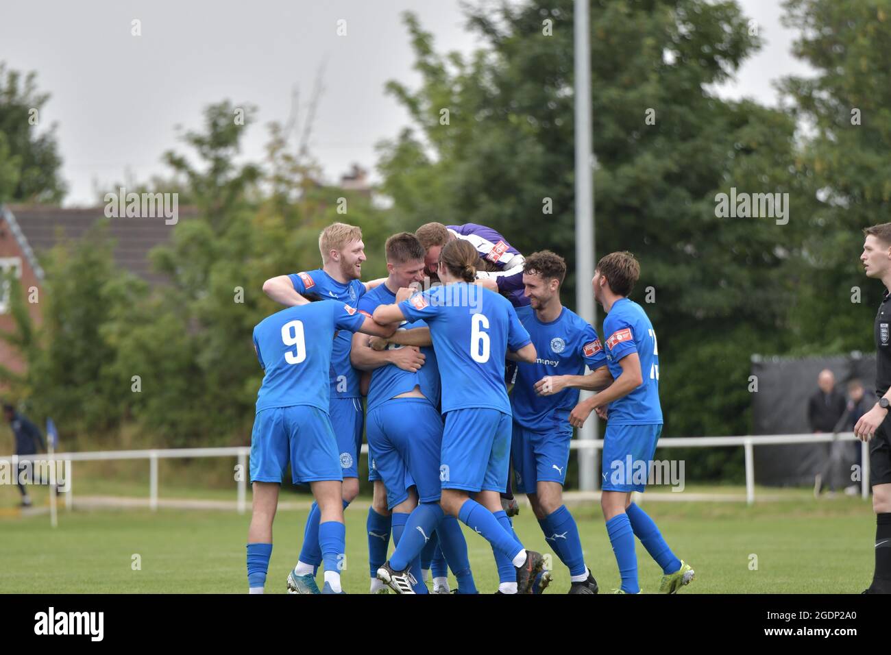 Warrington Rylands / Leek Town nella NPL Div 1 ovest, Sabato, 14 agosto 2021. Foto Stock