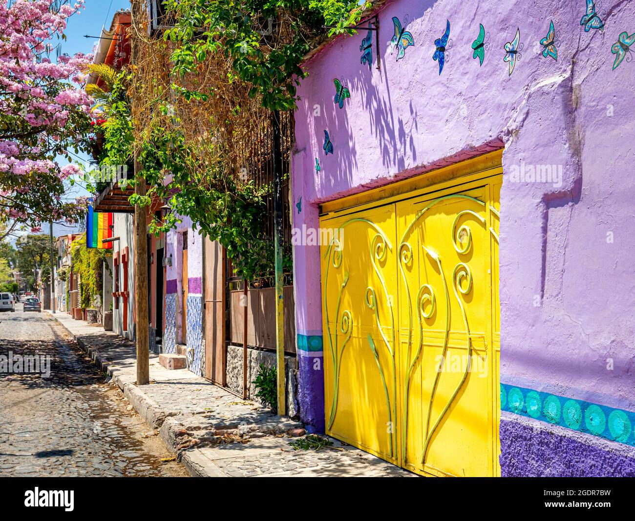 Strada colorata in Ajijic, Jalisco, Messico. Foto Stock