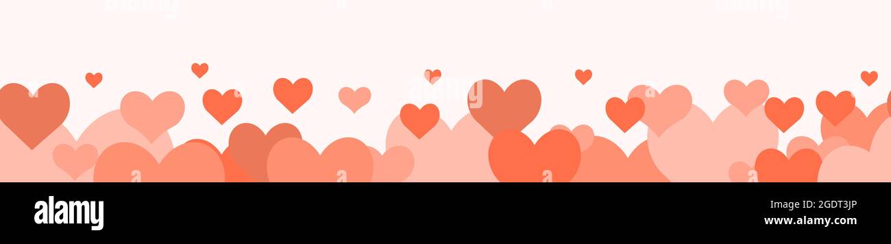Un sacco di carino cuori rosa. Orizzontale inferiore senza giunture. Amore divertente. Stile piatto. Vettore. Illustrazione Vettoriale