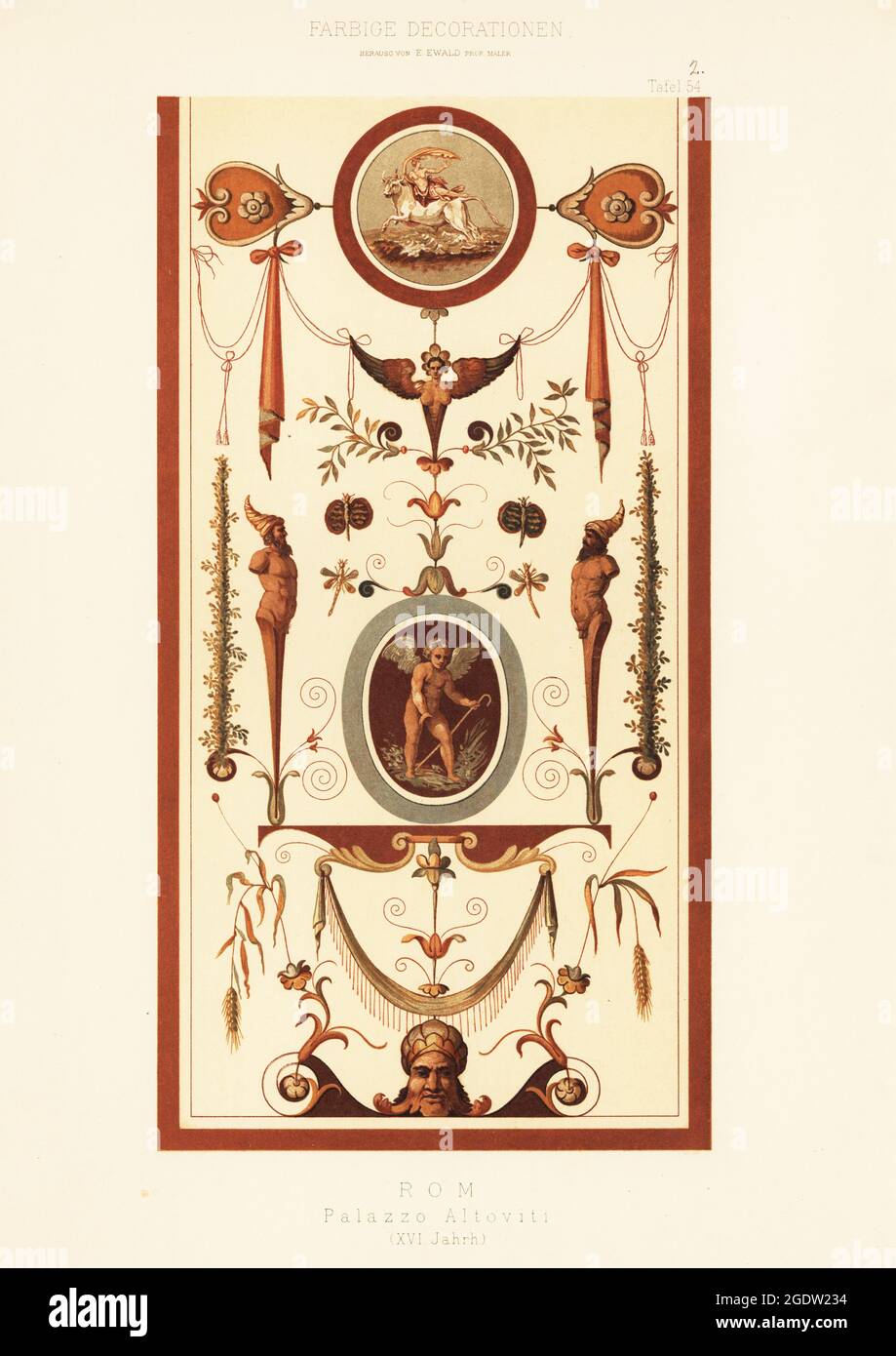 Soffitto dipinto in Palazzo Altoviti, Roma, XVI secolo. Palazzo Altoviti, Rom, XVI Jahrh. Chromolithograph di Ernst Ewald’s Farbige decorationen, alter und Never Zeit (decorazione a colori, epoche antiche e nuove), Ernst Wasmuth, Berlino, 1896. Foto Stock