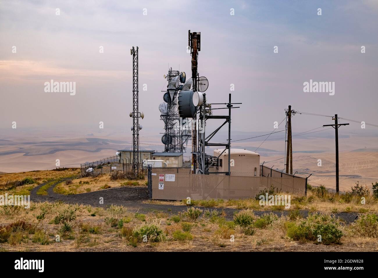 Antenne per telecomunicazioni e TV, Steptoe Butte, Stato di Washington, Stati Uniti Foto Stock