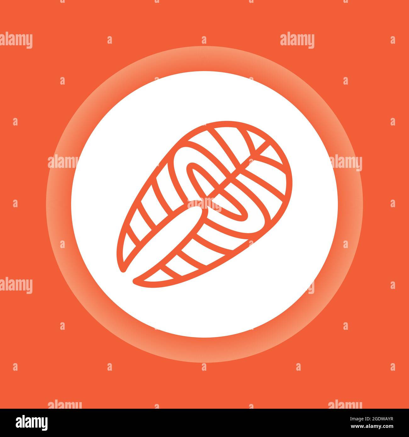 Icona a forma di pesce rosso. Prodotto di pesce. Proteina, fosforo, fonte di grasso. Elemento vettoriale isolato. Pittogramma di contorno per pagina web, ap mobile Illustrazione Vettoriale