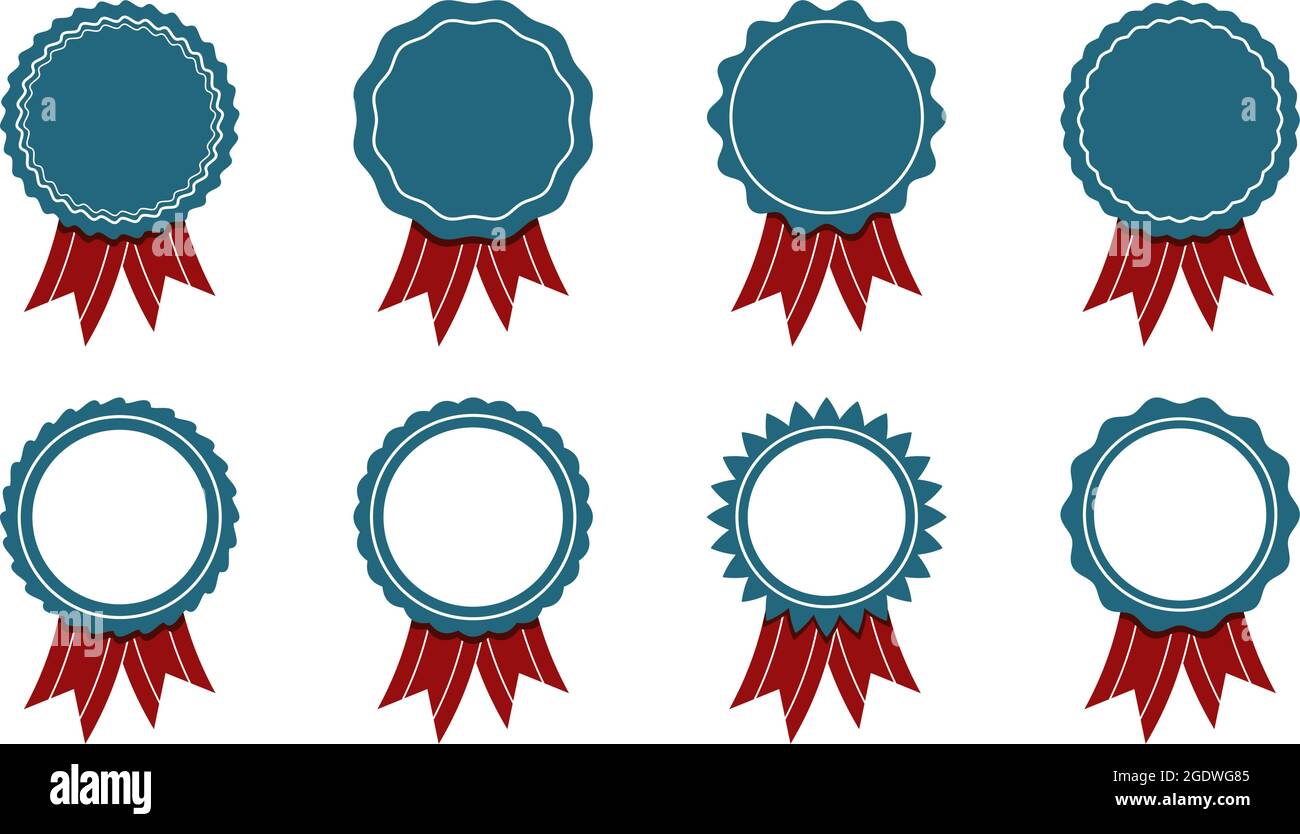 Set di badge vettoriali per premi o vendite con barra multifunzione su sfondo bianco isolato. Illustrazione Vettoriale