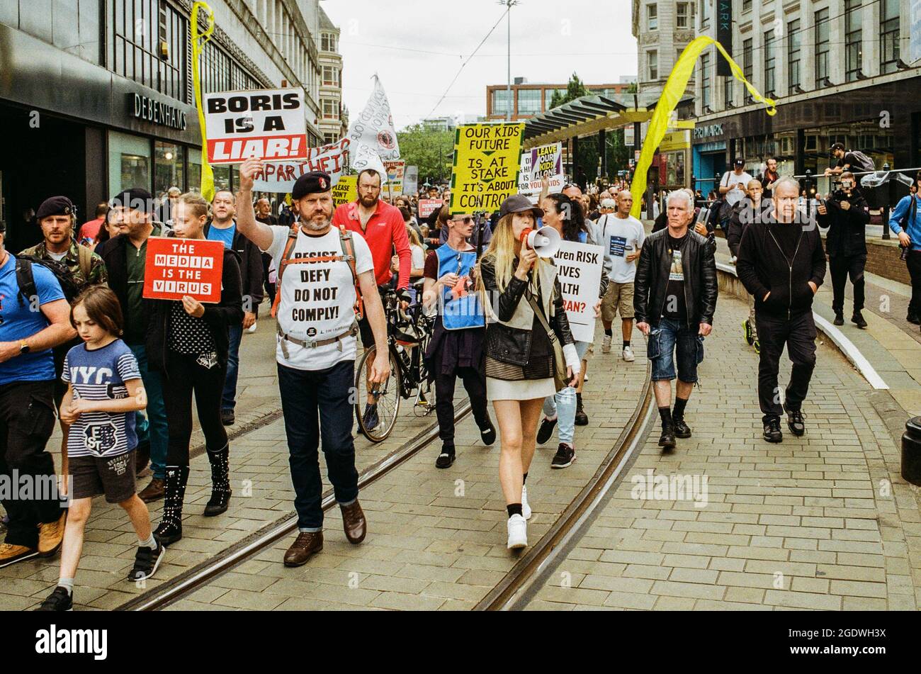 Protesta anti vax a Manchester Foto Stock