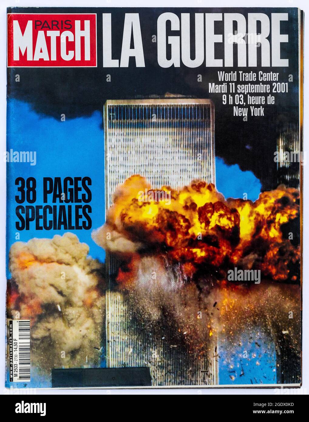 Copertina della rivista francese "Paris Match" che riporta l'attacco terroristico del 9/11 al World Trade Center di New York, USA, il 11 settembre 2001. Foto Stock