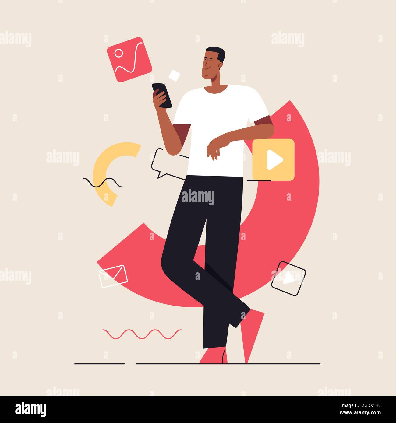 Business Concept flat style delineare un'illustrazione vettoriale sul tema dei contenuti dei social media, della comunicazione. Tratto modificabile Illustrazione Vettoriale