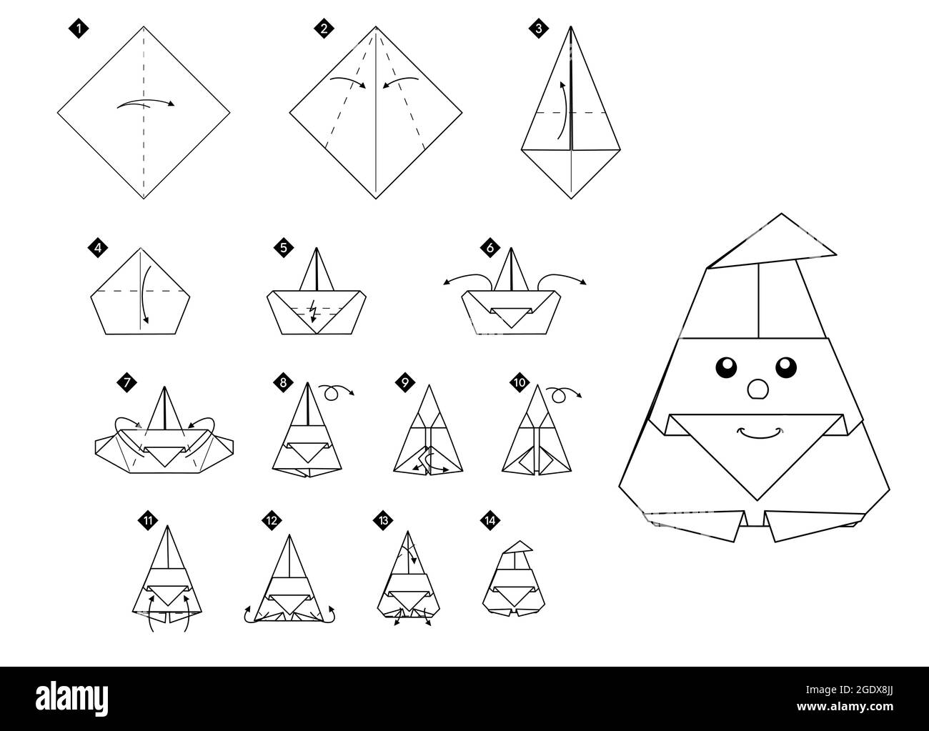 Come fare origami babbo natale. Istruzioni fai-da-te in bianco e nero passo  dopo passo. Illustrazione vettoriale monocromatica del contorno Immagine e  Vettoriale - Alamy