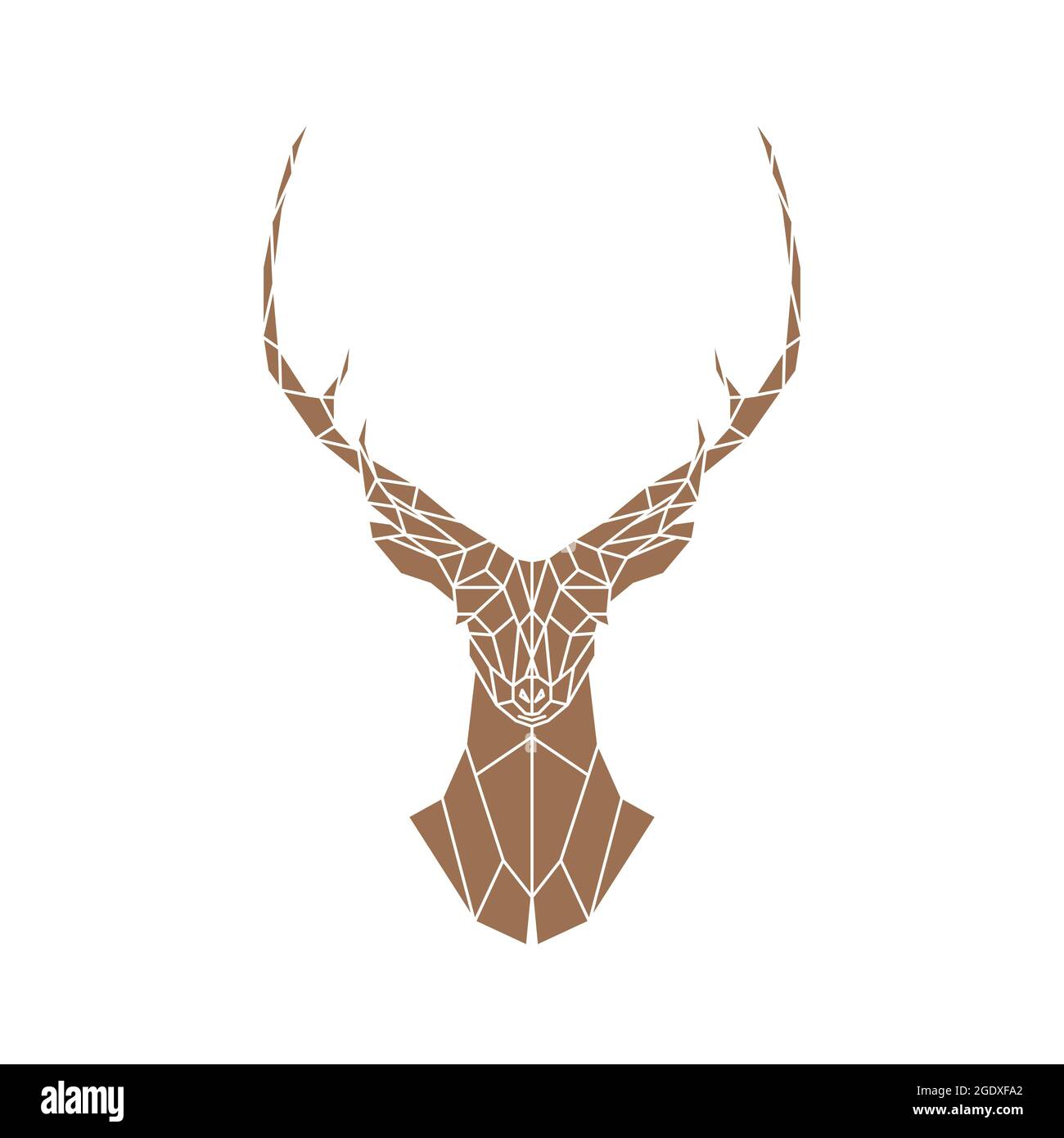 Cervo marrone poligonale con corna su sfondo bianco. Illustrazione vettoriale. Illustrazione Vettoriale