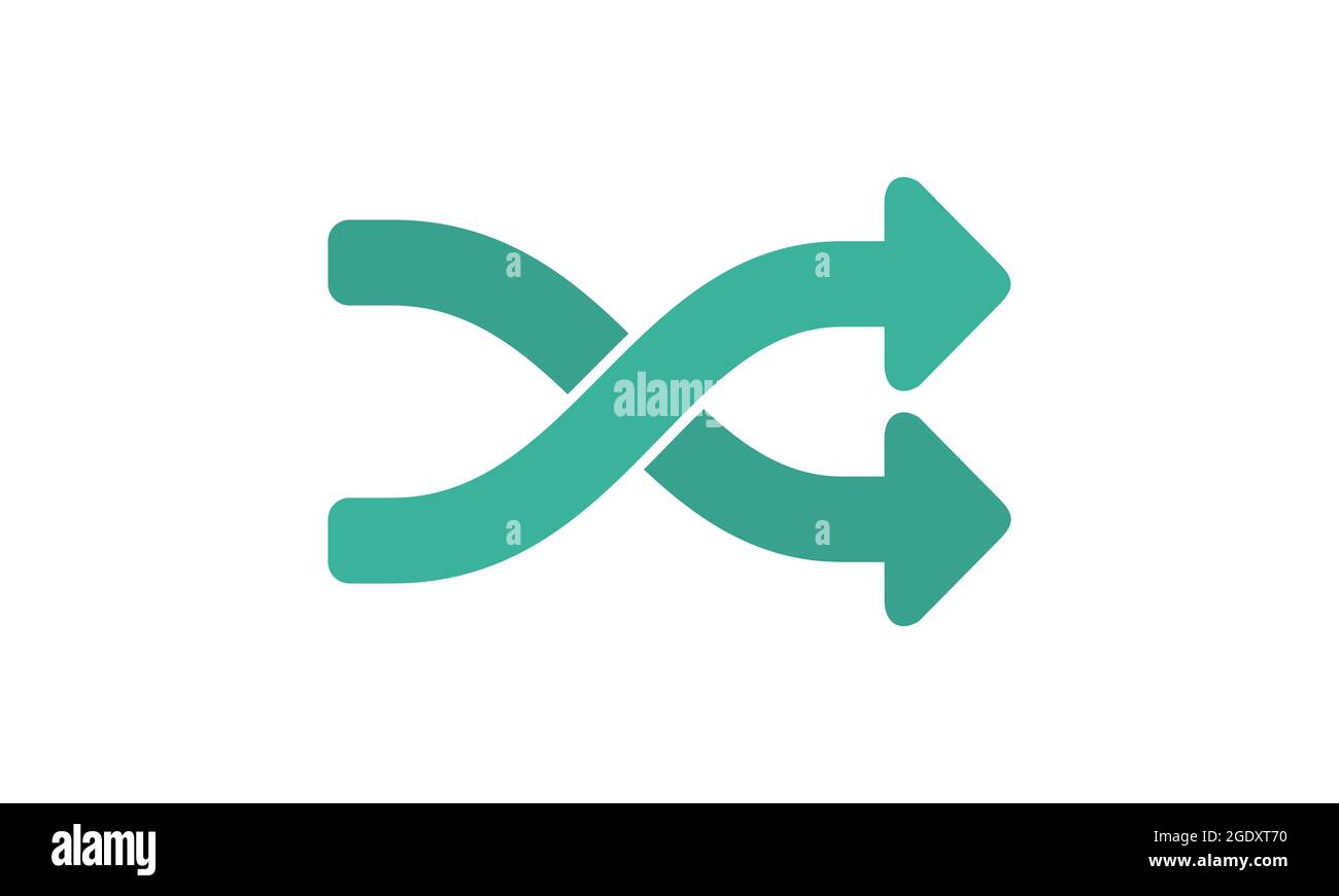 Icona a forma di shuffle con freccia, illustrazione vettoriale per applicazione Web mobile. Illustrazione Vettoriale