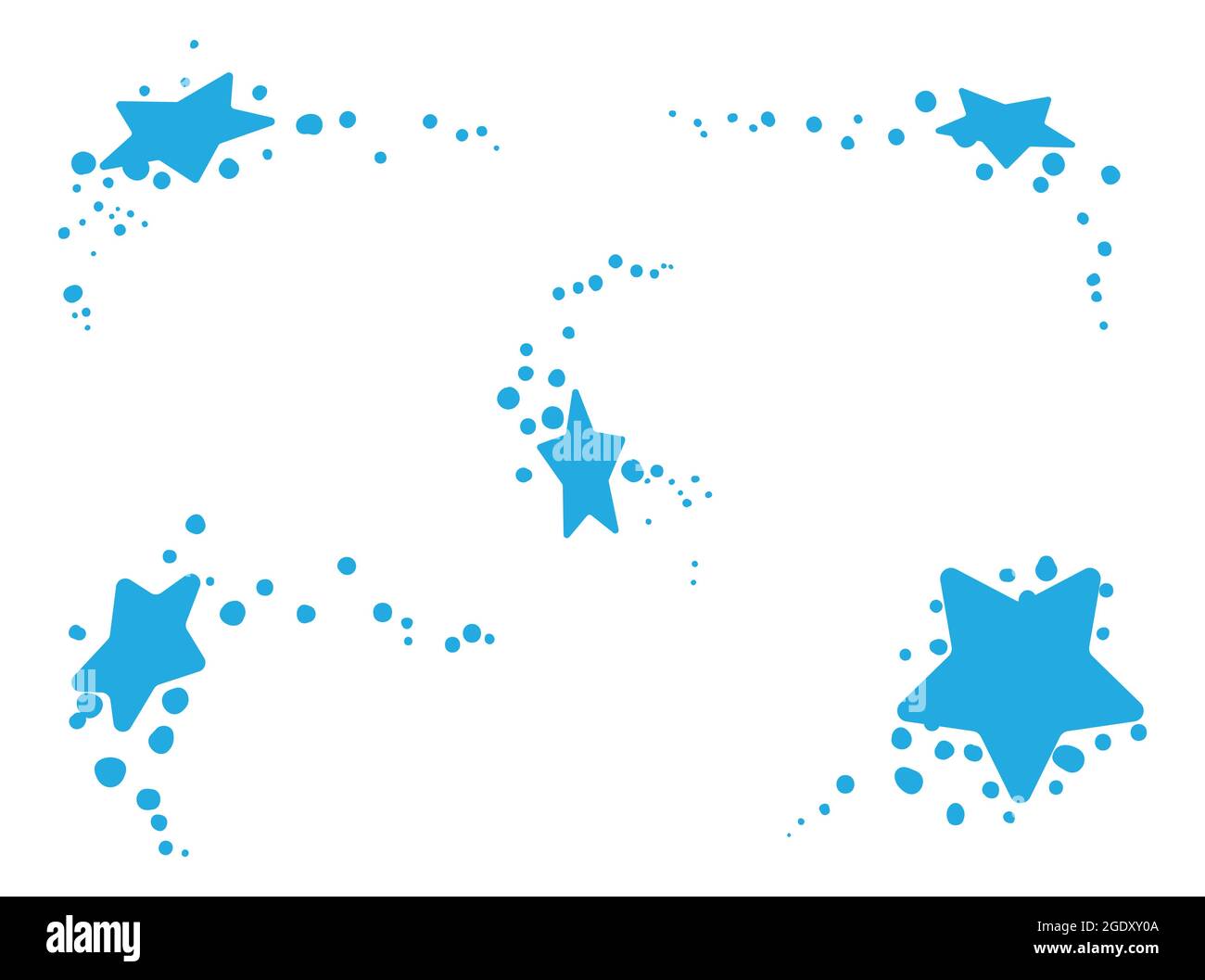 Set con cinque stelle blu e magiche con scintille su sfondo bianco. Illustrazione Vettoriale