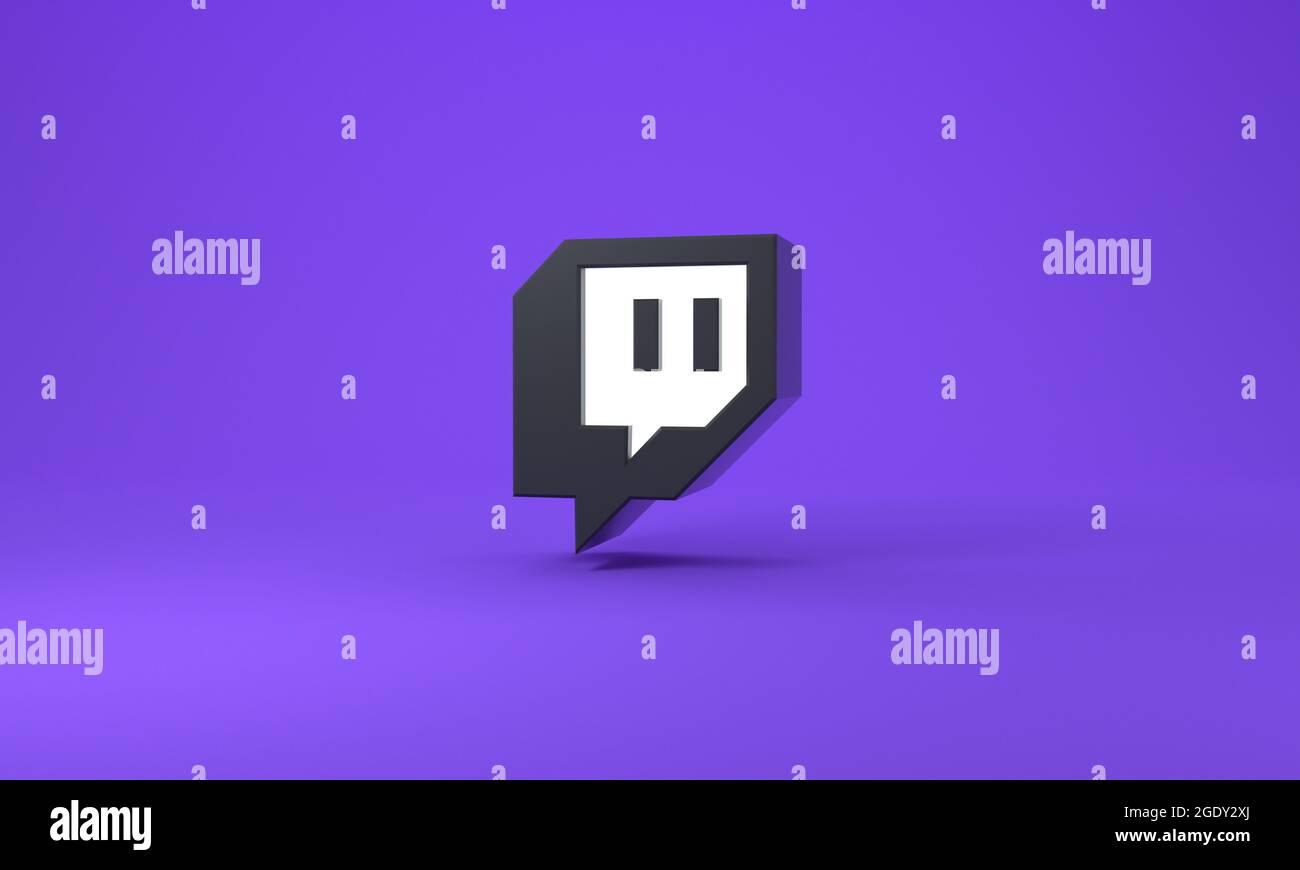 Logo Twitch isolato con sfondo viola. Foto Stock