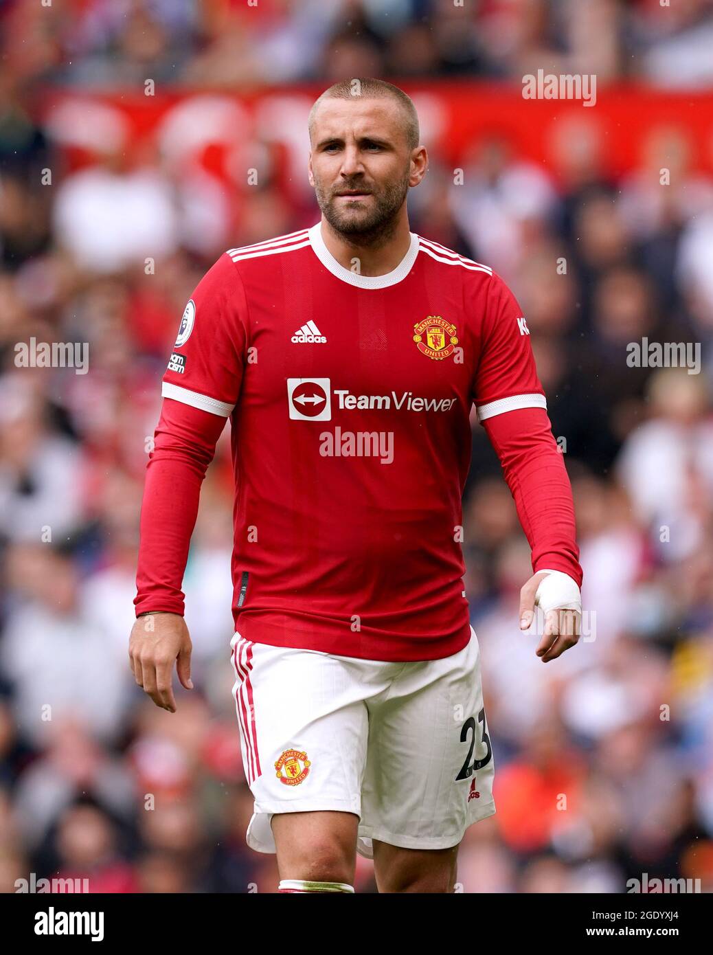 Luke Shaw di Manchester United durante la partita della Premier League a Old Trafford, Manchester. Data immagine: Sabato 14 agosto 2021. Foto Stock