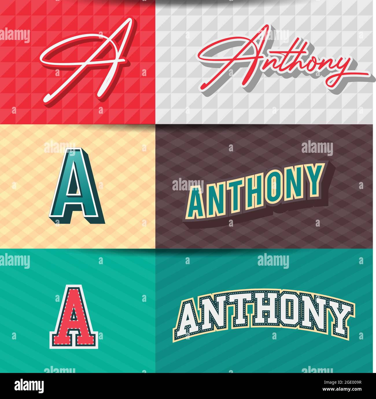 Nome maschio Anthony in vari elementi di disegno grafico retro, insieme di vettore retro Typography illustrazione di disegno grafico Illustrazione Vettoriale
