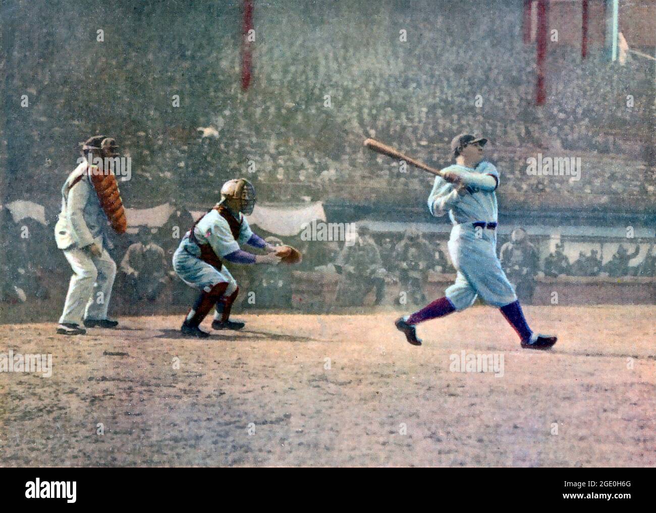 Cartolina d'epoca giapponese raffigurante Babe Ruth in un tour di barnstorming del Giappone nel 1934. Foto Stock