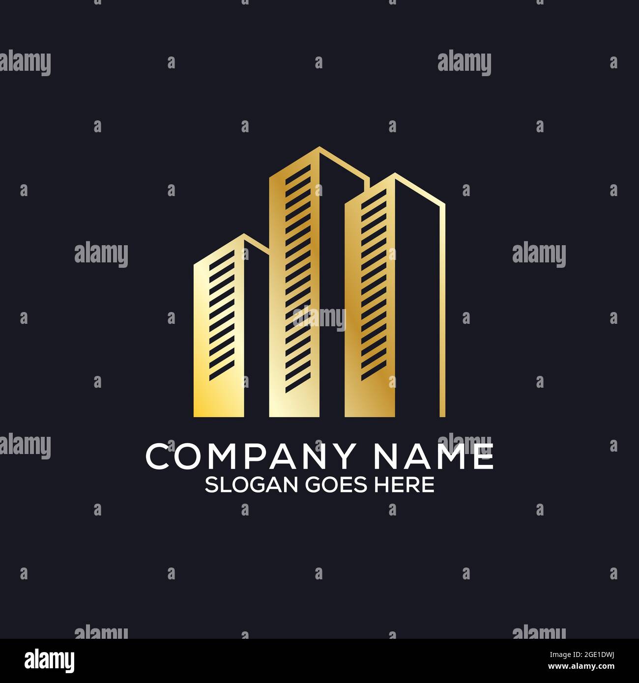 Il design del logo dell'appartamento dorato, il logo dell'edificio monogramma con colore oro, può essere utilizzato come simboli, identità del marchio, logo dell'azienda, icone o altro. Illustrazione Vettoriale