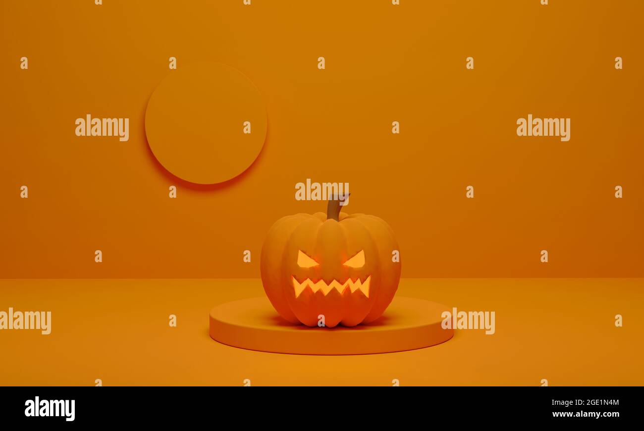 Rendering 3D. Zucca e podio scena minima per Halloween sfondo. Foto Stock