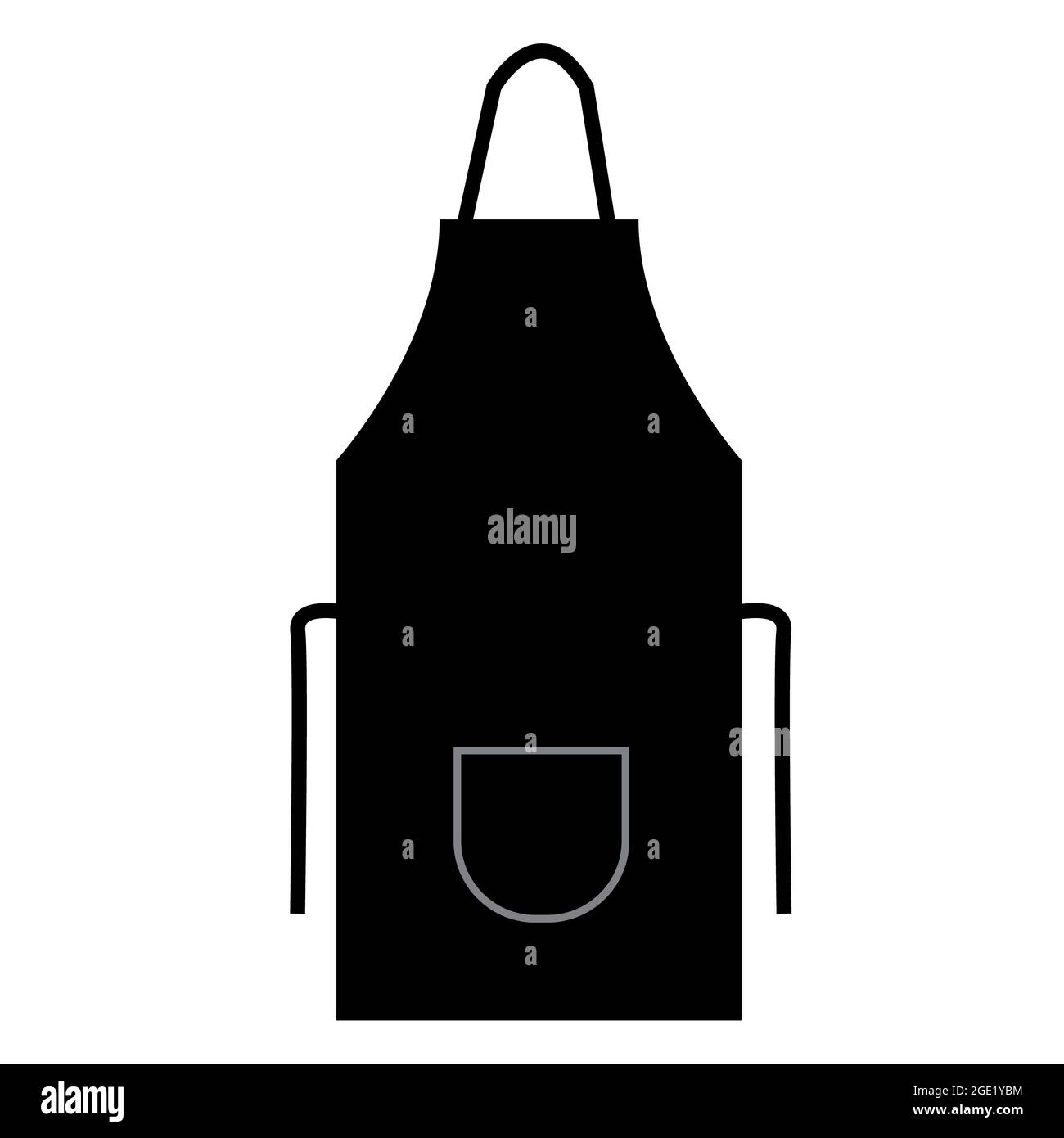 grembiule da cucina nero su sfondo bianco. Uniforme chef per il segno di cottura. Simbolo del grembiule dello chef. Stile piatto. Foto Stock