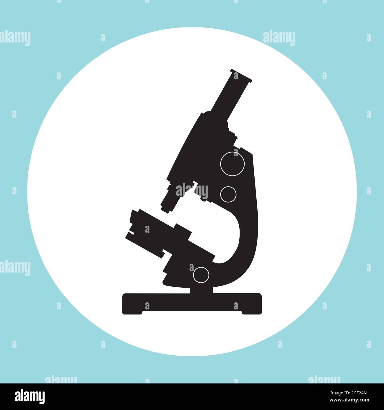 Icona microscopio. Strumento farmaceutico, strumento di ingrandimento microbiologico. Illustrazione Vettoriale