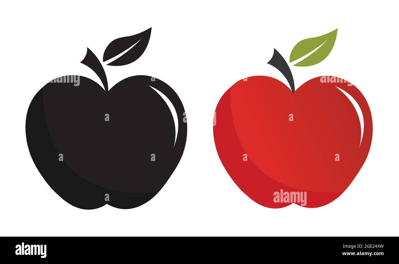 Vettore Apple isolato su bianco. Logo di mela rosso e nero. Frutta gustosa e sana. Illustrazione Vettoriale
