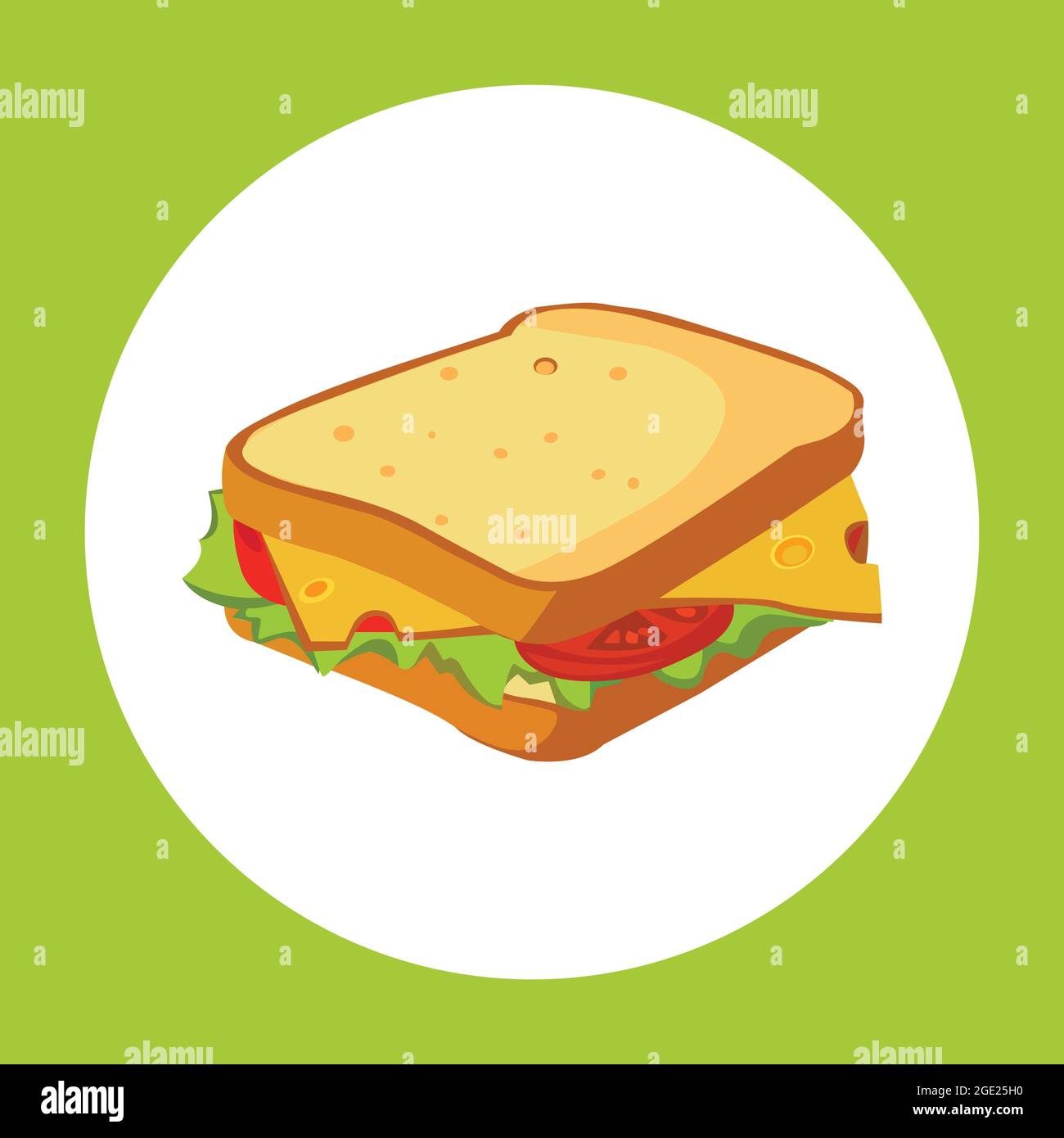 Sandwich con prosciutto, formaggio, pomodori, lattuga e pane tostato. Gustoso vettore sandwich isolato. Illustrazione Vettoriale