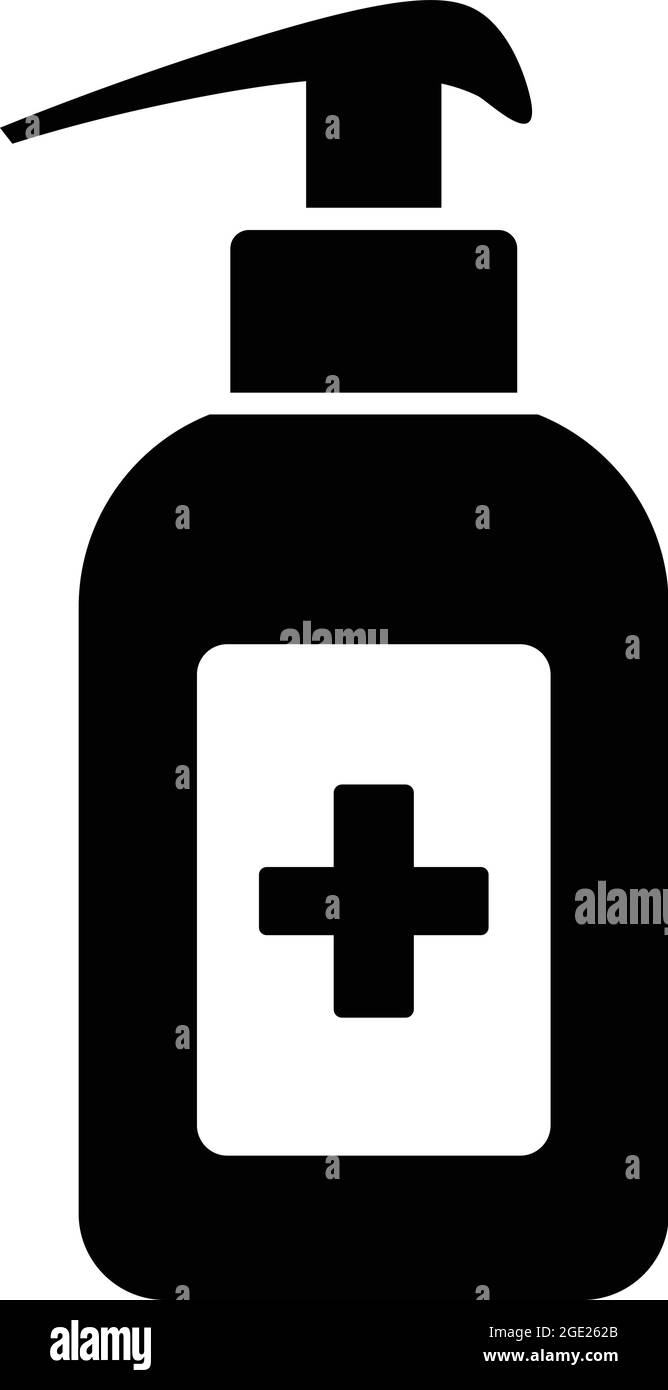 Disinfettante per le mani medicato o liquido per il lavaggio delle mani vettore icona bottiglia isolato su sfondo bianco. Illustrazione Vettoriale