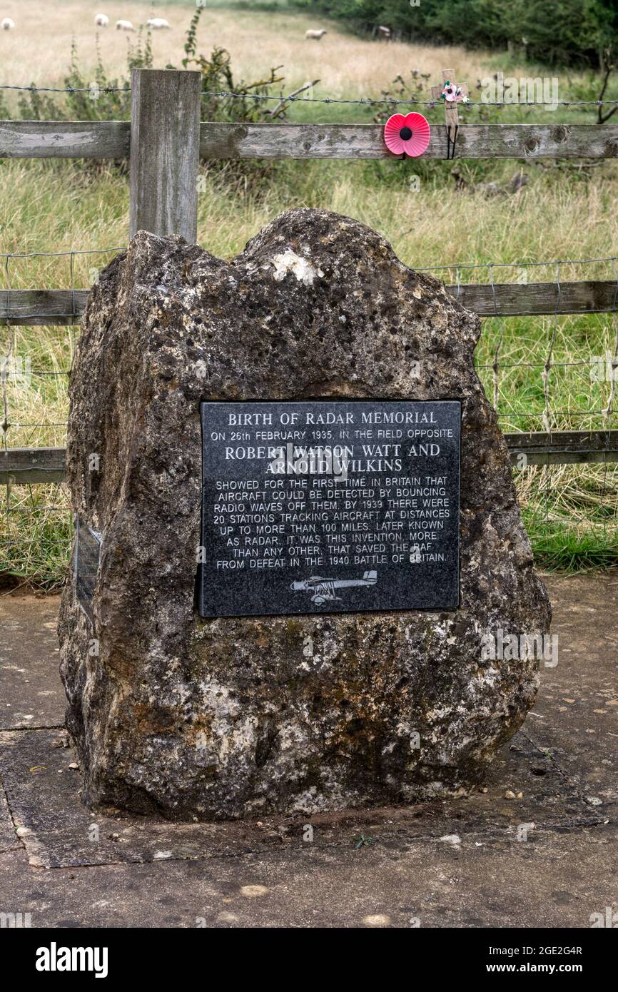 Nascita del Radar Memorial vicino a Litchborough, Northamptonshire, Inghilterra, Regno Unito Foto Stock