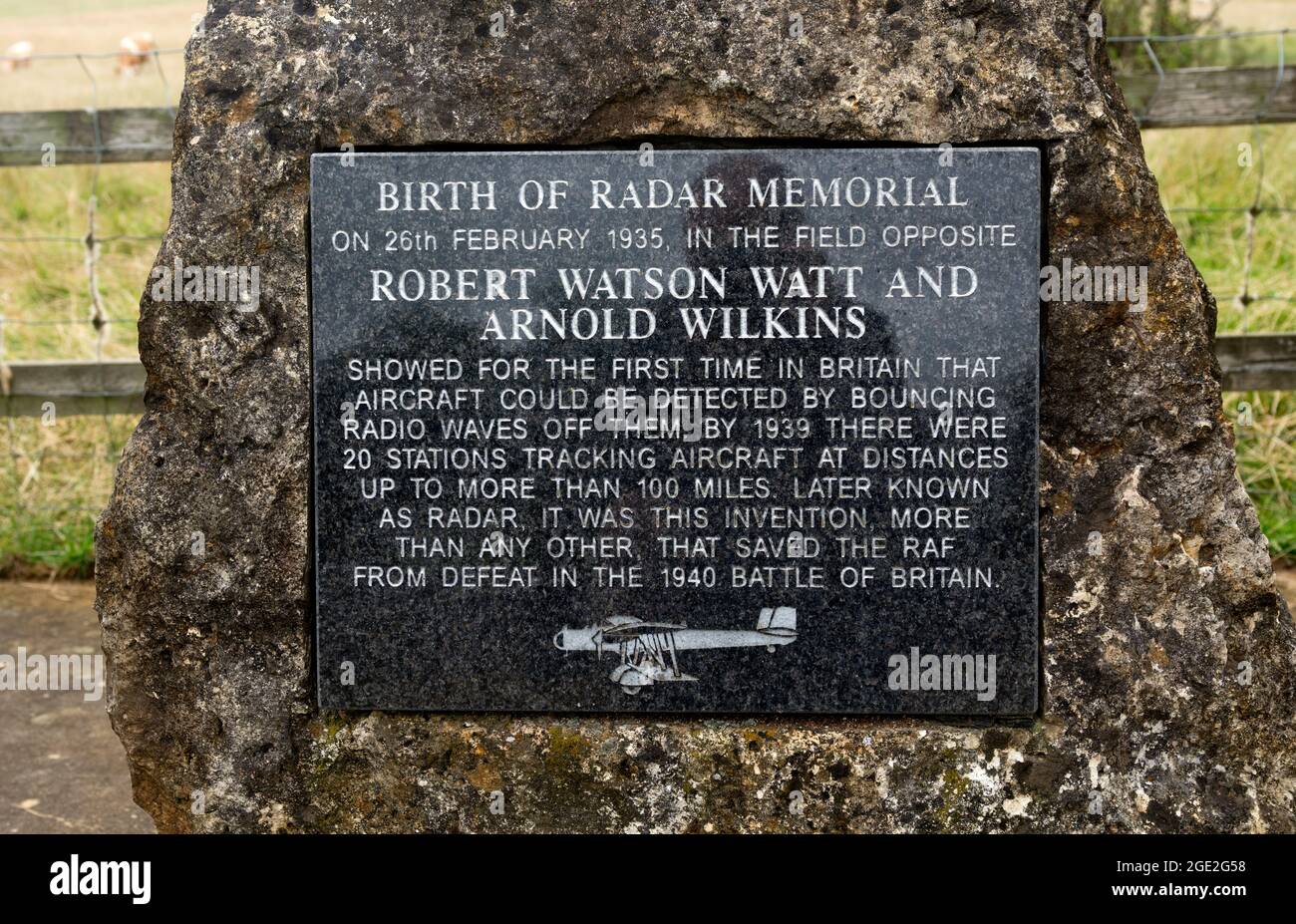 Nascita del Radar Memorial vicino a Litchborough, Northamptonshire, Inghilterra, Regno Unito Foto Stock