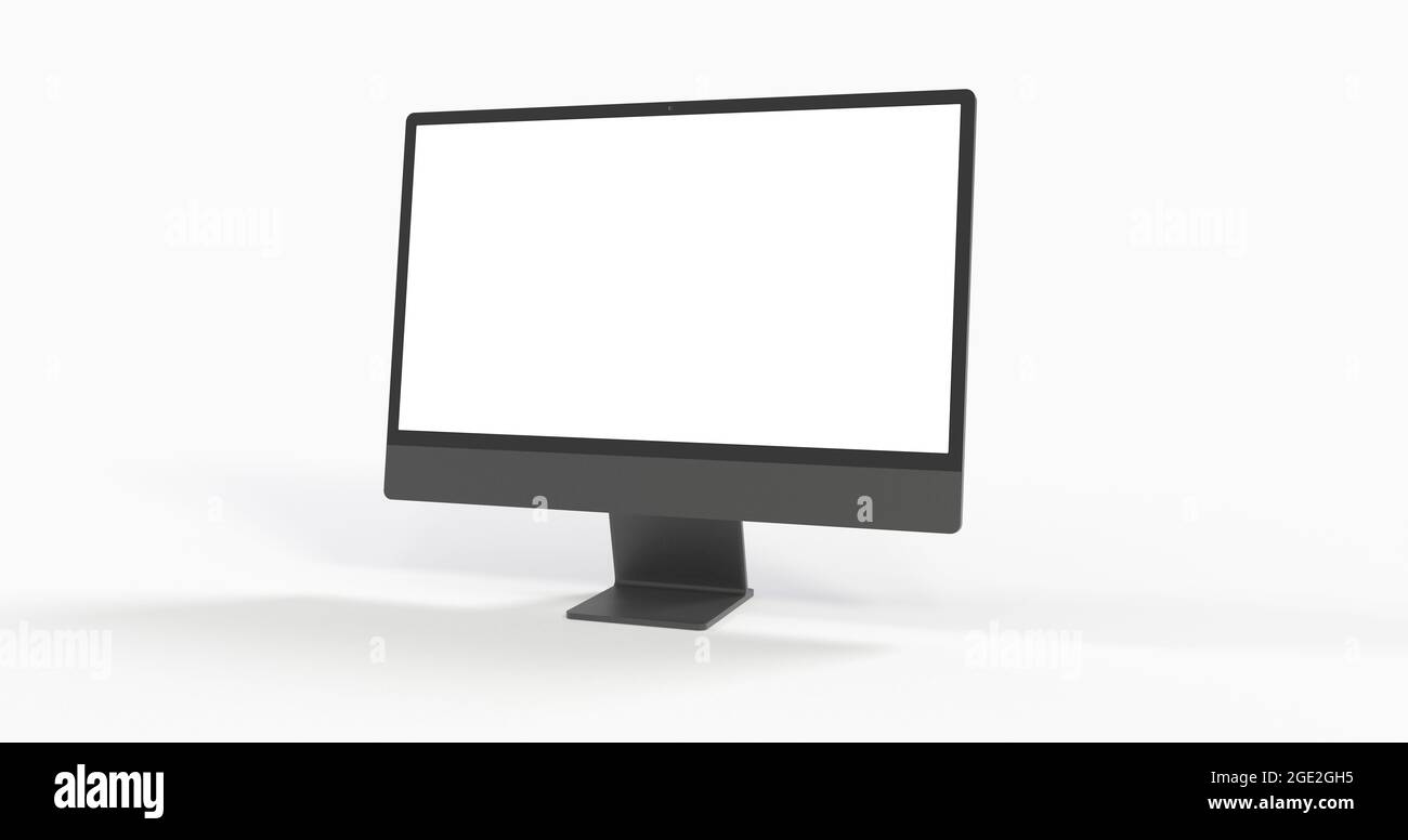 Rendering 3D di un monitor con copyspace sullo schermo bianco isolato su sfondo bianco Foto Stock