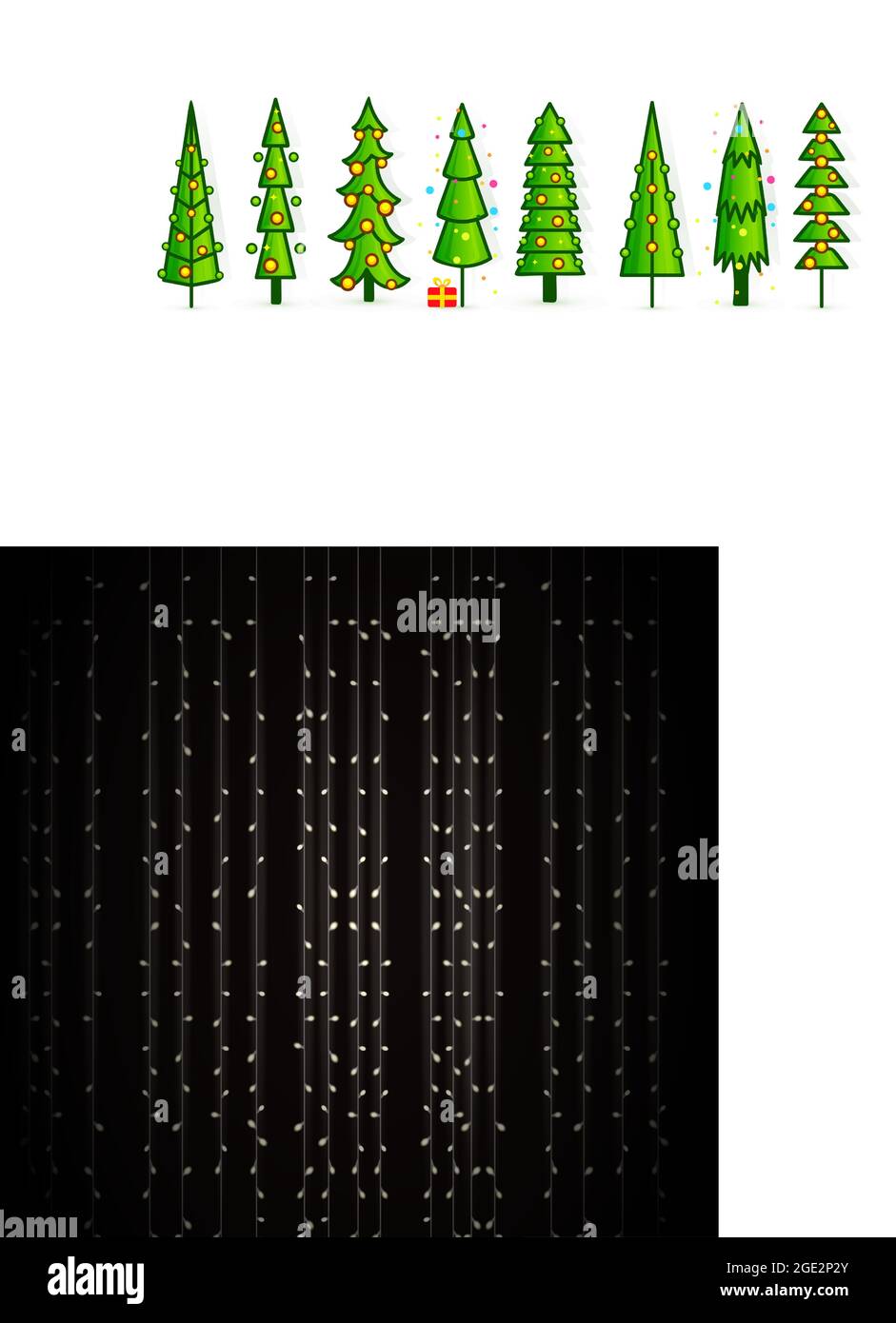 Insieme di icone vettoriali dell'albero di Natale, icona del pino dell'anno nuovo con le palle decorate. Illustrazione vettoriale Illustrazione Vettoriale