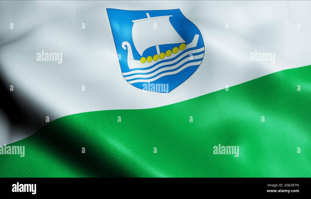 Illustrazione 3D di una bandiera ondulata della contea estone di Saare Foto Stock