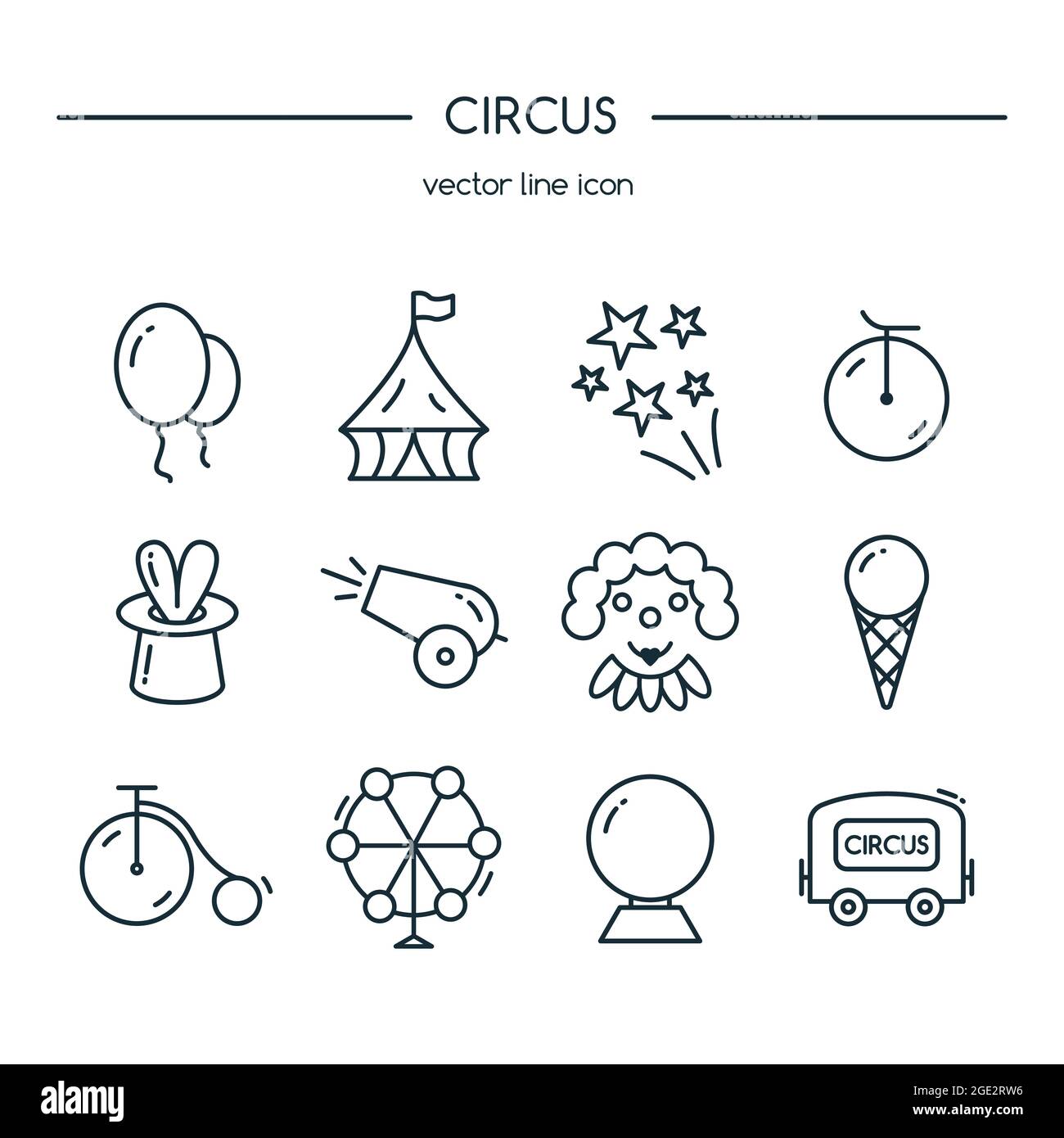 Set di righe icone Circus. Illustrazione vettoriale. Illustrazione Vettoriale