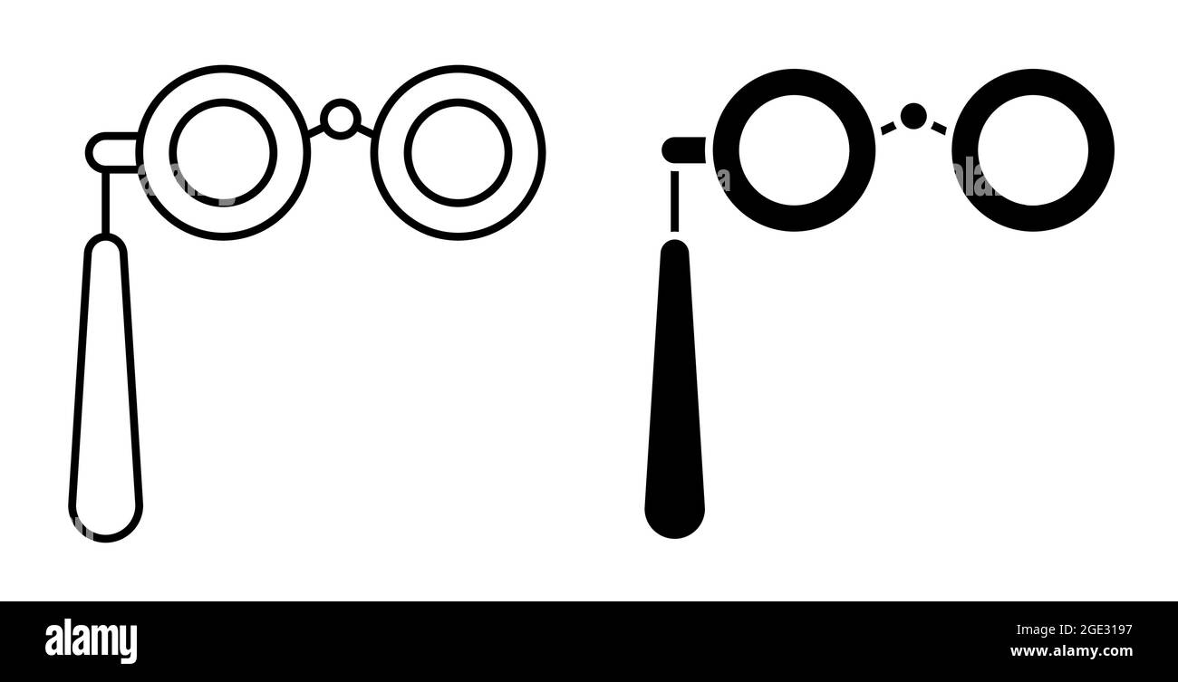 Icona lineare. Occhiali, binocoli con manico per prestazioni visive da file lontane. Binocoli teatrali per spettatori. Semplice vettore in bianco e nero Illustrazione Vettoriale