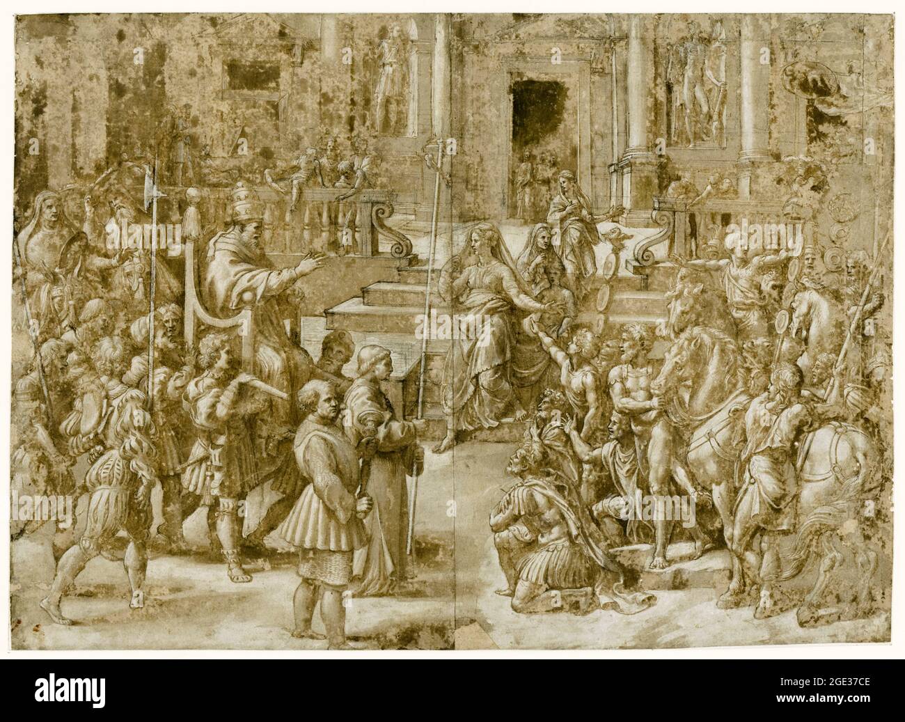 Giulio Romano (Giulio Pippi), la donazione di Costantino, disegno, 1520-1524 Foto Stock