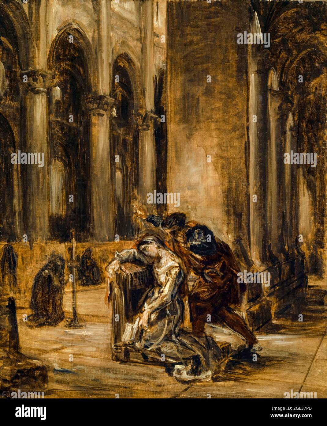 Eugene Delacroix, Gretchen nella Chiesa, (Goethe: Faust parte i, scena nella Cattedrale), pittura, dopo il 1850 Foto Stock