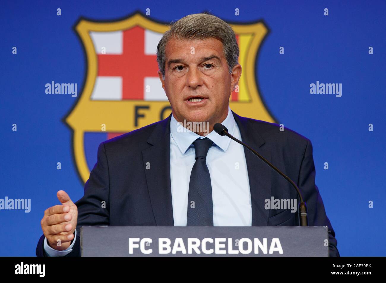 Barcellona, Spagna. 16 agosto 2021. Joan Laporta presidente del FC Barcelona durante una conferenza stampa all'Auditori 1899 a Barcellona, Spagna Credit: DAX Images/Alamy Live News Foto Stock