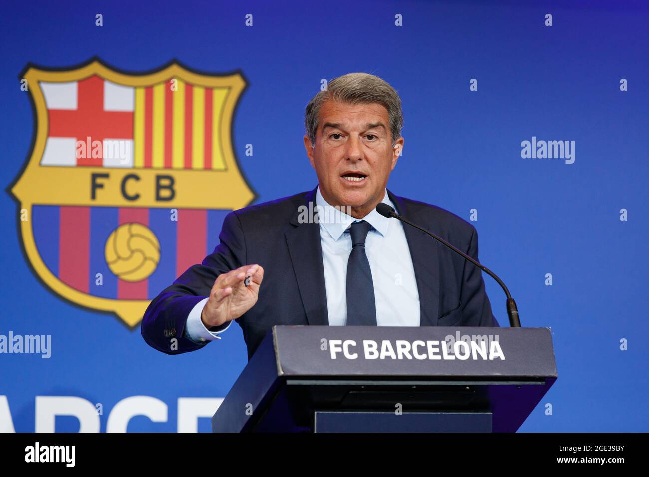 Barcellona, Spagna. 16 agosto 2021. Joan Laporta presidente del FC Barcelona durante una conferenza stampa all'Auditori 1899 a Barcellona, Spagna Credit: DAX Images/Alamy Live News Foto Stock