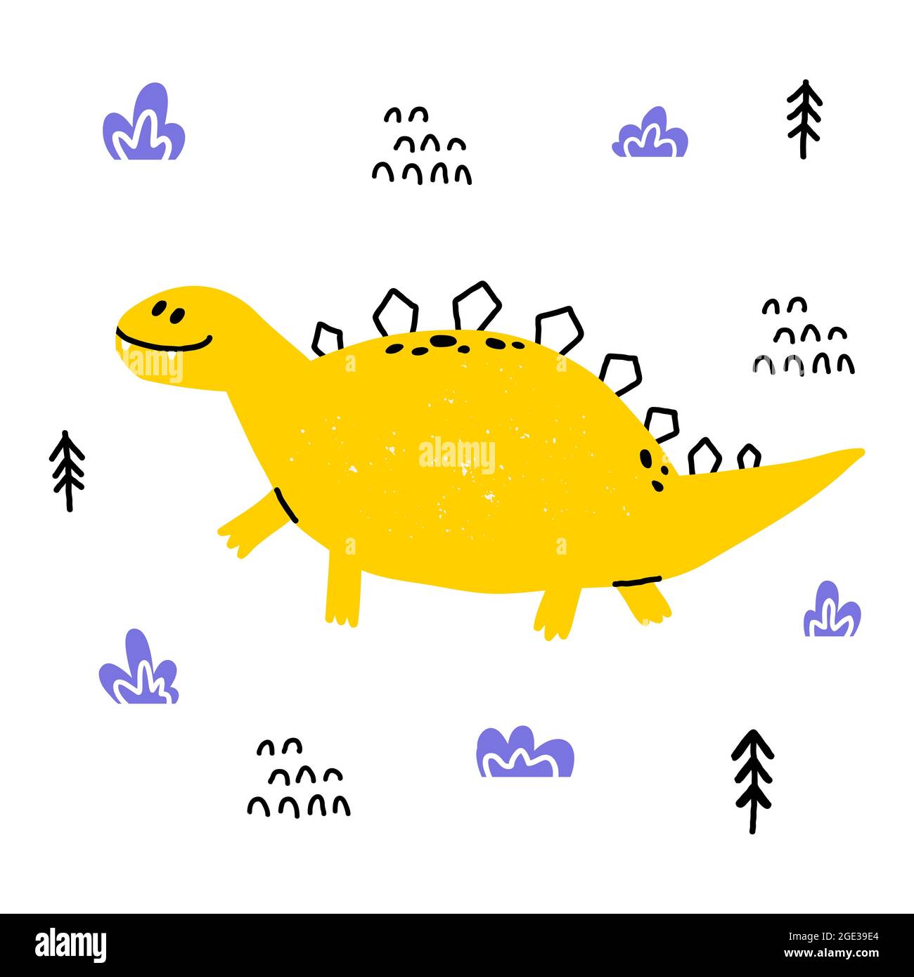 Dino Stegosaurus in stile cartone animato scandinavo. Illustrazione Vettoriale
