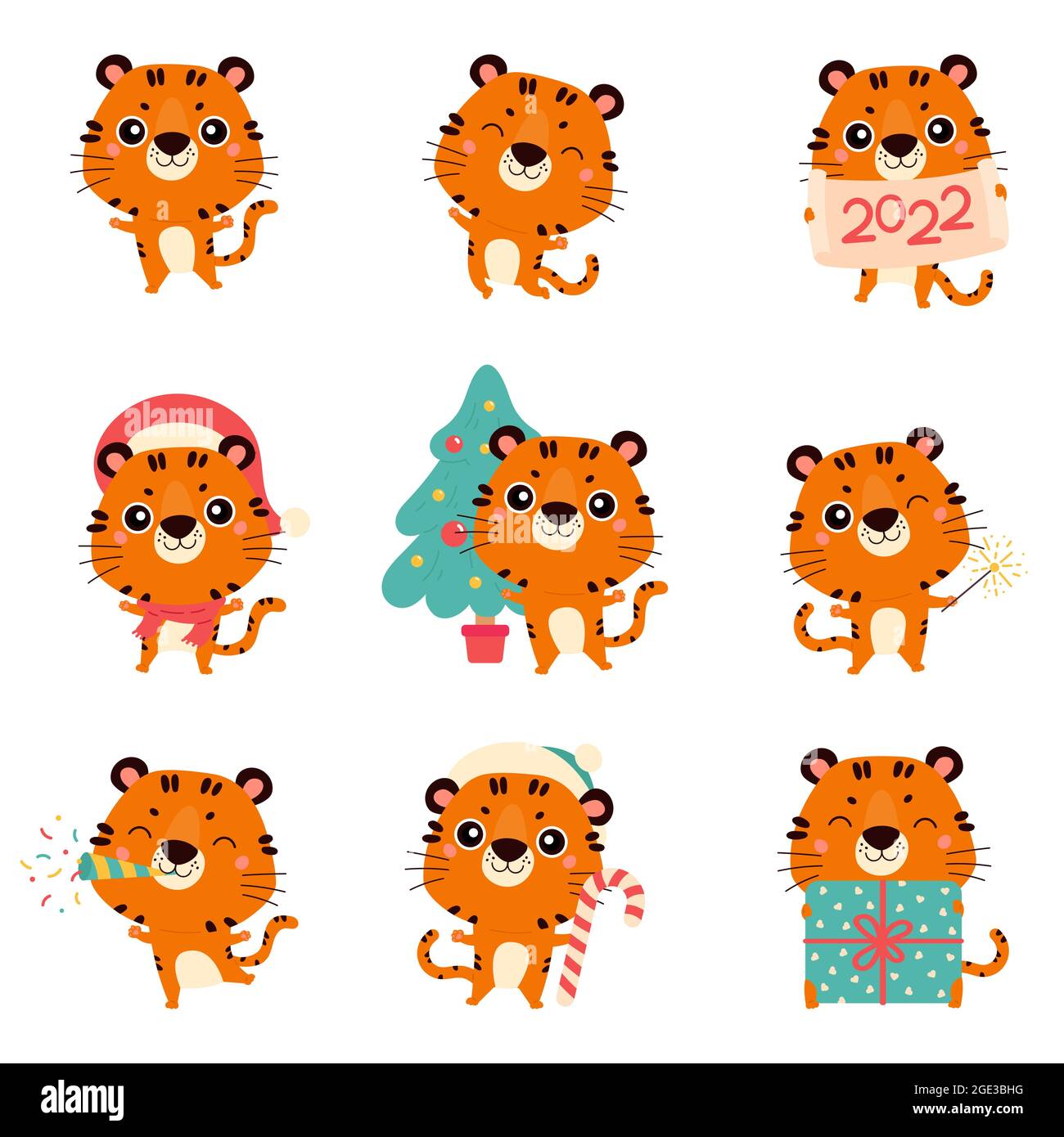 Set di carino cartone animato tigers.Happy cinese Capodanno Illustrazione Vettoriale