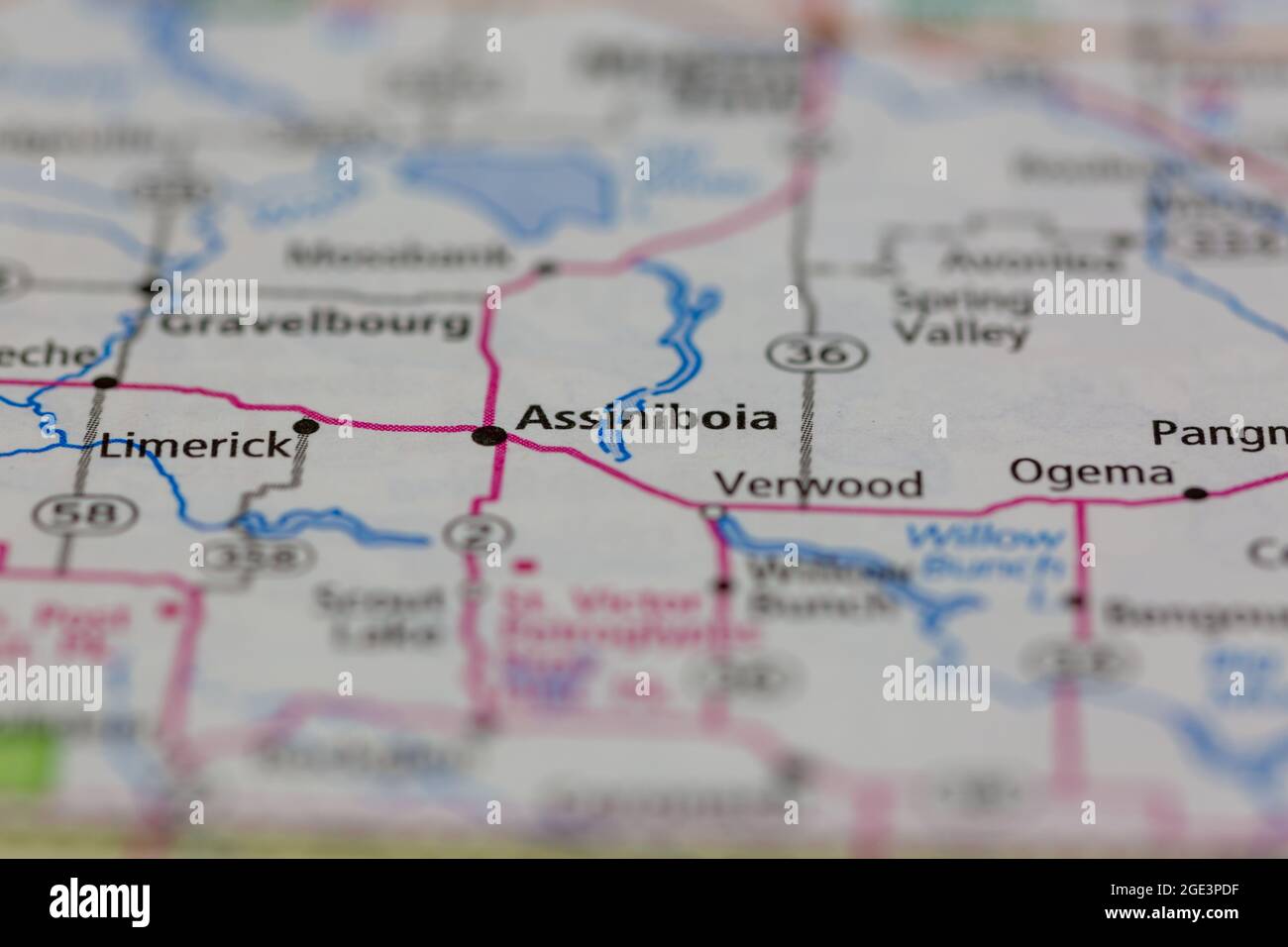 Assiniboia Saskatchewan Canada mostrato su una mappa stradale o su una mappa geografica Foto Stock
