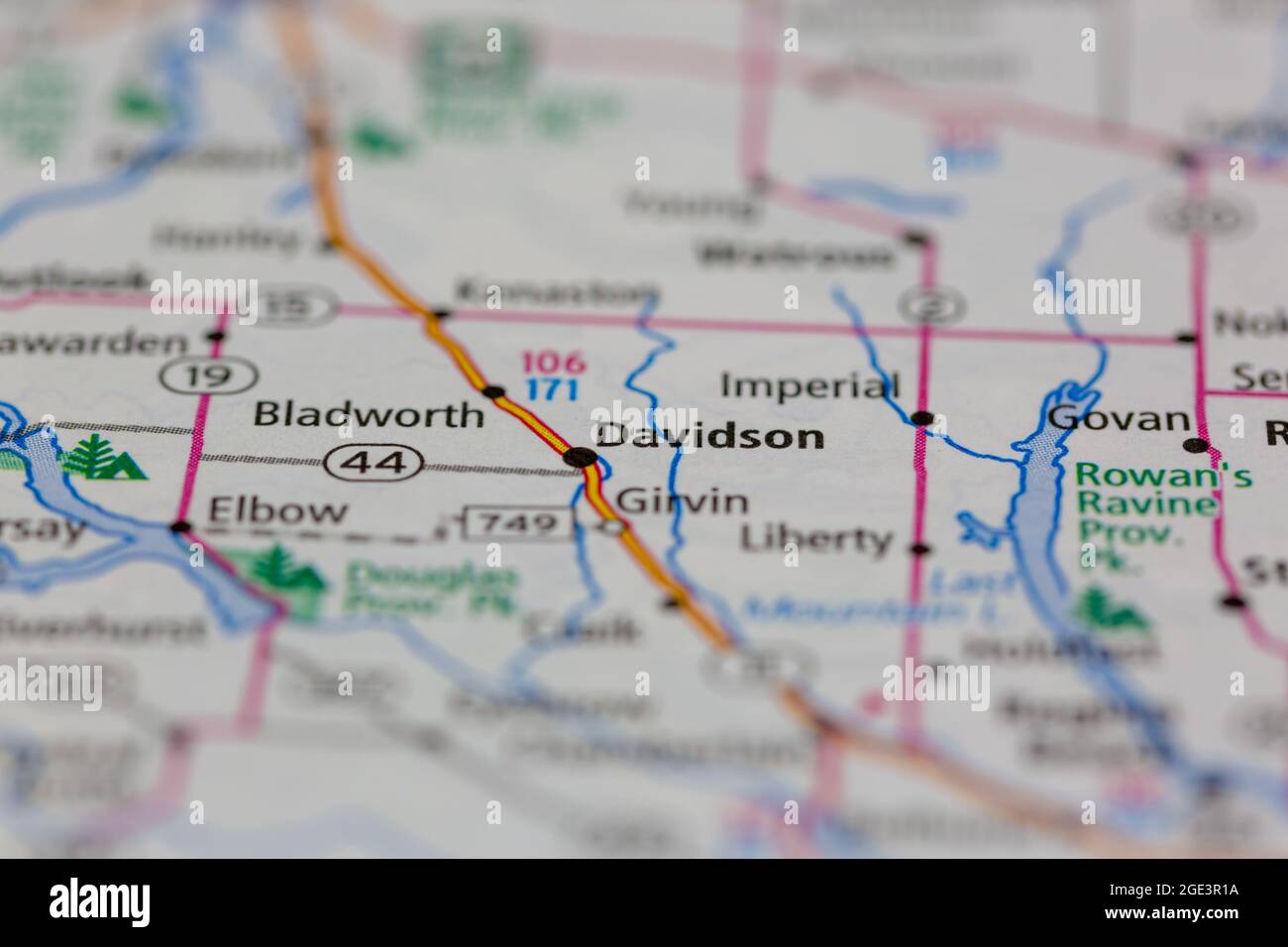 Davidson Saskatchewan Canada mostrato su una mappa stradale o su una mappa geografica Foto stock