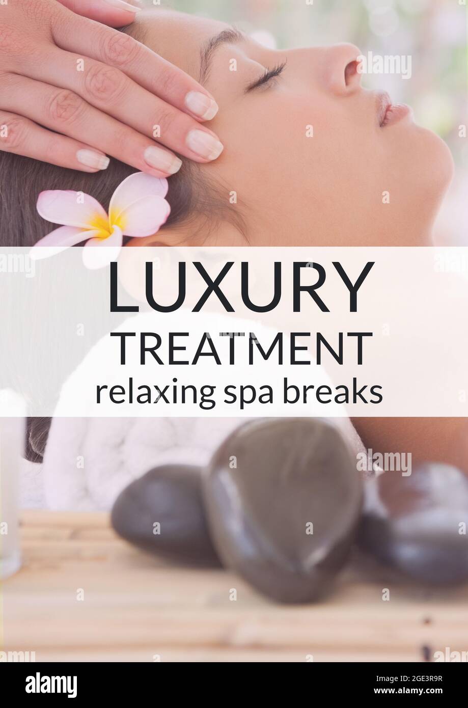 Composizione del testo del trattamento di salute e bellezza sulla donna in spa Foto Stock