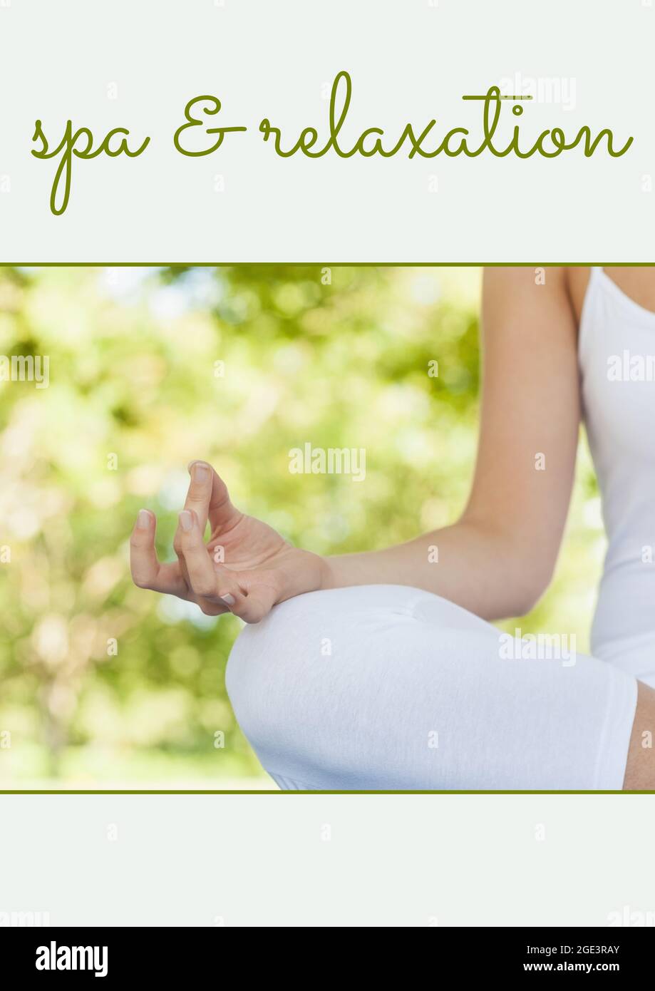 Composizione del testo del trattamento di salute e bellezza sulla meditazione della donna Foto Stock