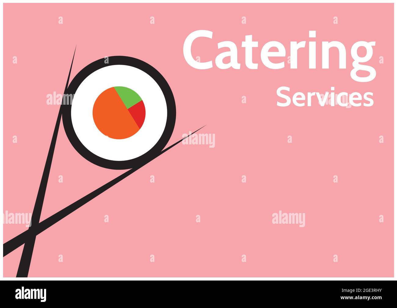 Composizione del testo dei servizi di ristorazione e icona di sushi su sfondo rosa Foto Stock